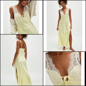 Free People Intimately Countryside ButterYellow Lace Slip Maxi Coquette Dress  S